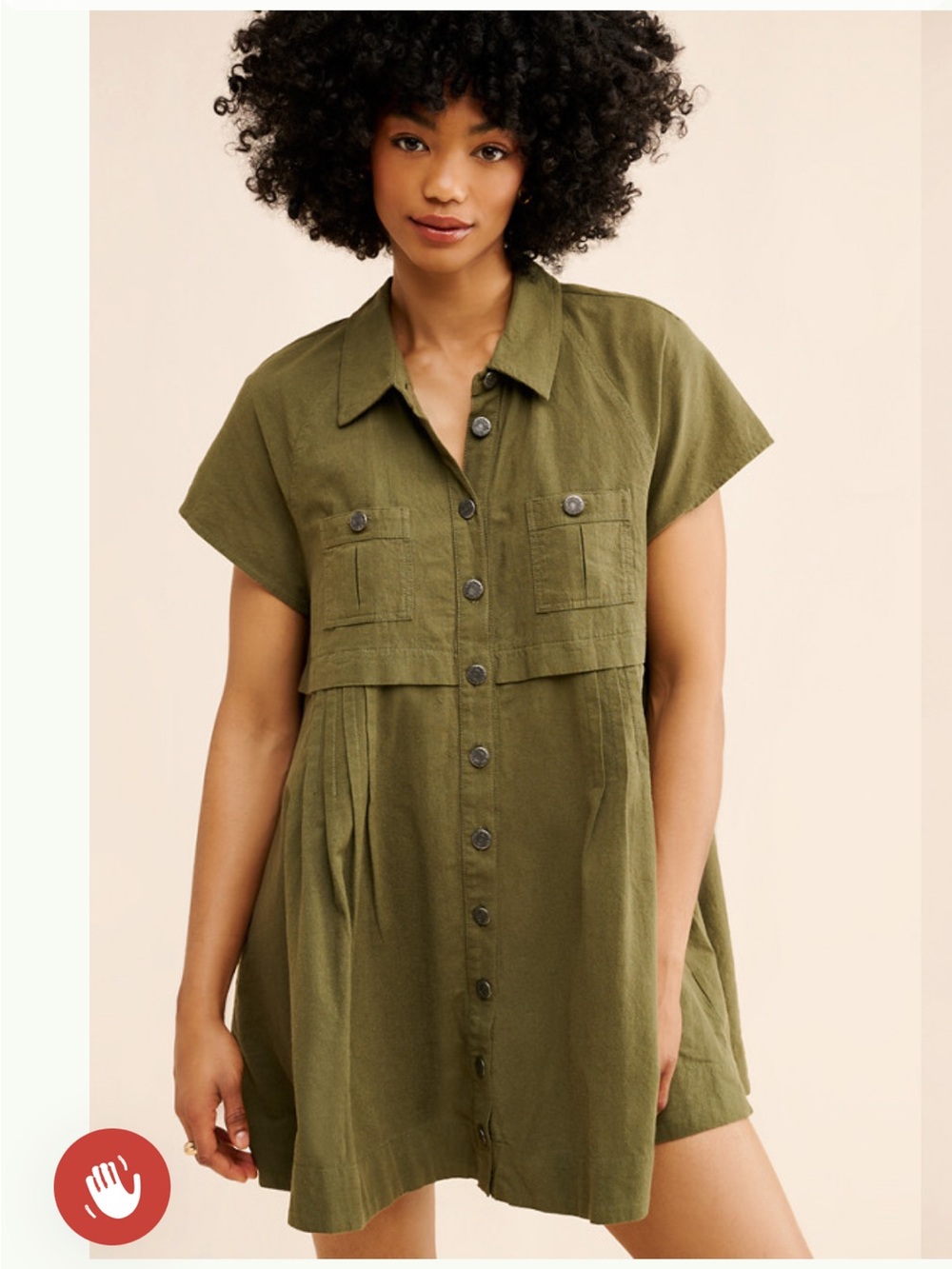 Free People Olive Green Short-Sleeve Button Front Tunic